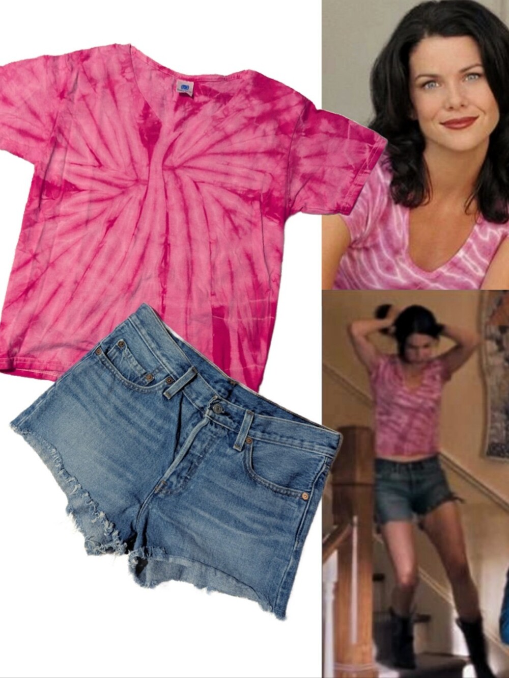 Lorelai Gilmore Girls Tie Dye Outfit Costume ASO  Levi's Denim Shorts Size XS/S